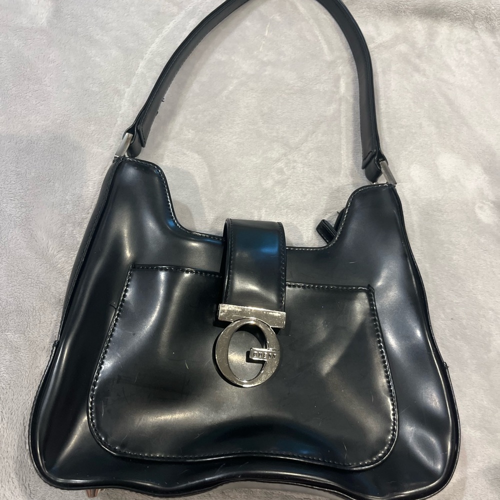 Guess Black Shoulder Bag with Silver Hardware